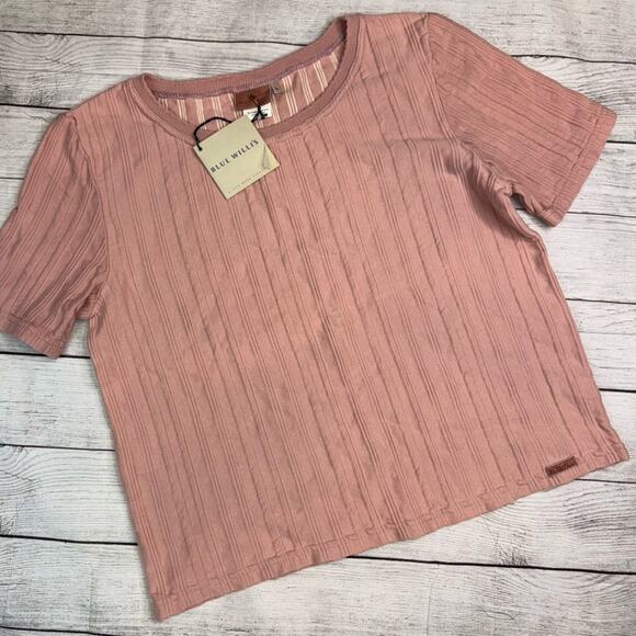 Blue Willi's NWT Women's Dusty Rose Short Sleeve Ribbed Top Stretch Size Large - Picture 1 of 7